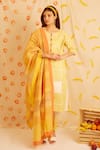 Buy_Banana Labs_Yellow Cotton Tassels Round Neck Box Hand Block Print Kurta Pant Set _at_Aza_Fashions