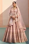 Buy_Angad Singh_Pink Raw Silk Embroidered Zardozi Plunge Neck Floral Pastel Bridal Lehenga Set_at_Aza_Fashions