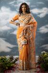Buy_SAKSHAM & NEHARICKA_Orange Silk Organza Hand Embroidered Abhilasha Floral Jaal Saree _at_Aza_Fashions