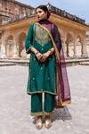 Buy_Gulabo Jaipur_Green Muslin, Organza Zari, Embroidery Split V-neck Roop Zardozi Hand Kurta Set _at_Aza_Fashions