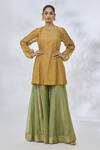 Buy_Itrh_Yellow Cotton, Silk Sequins, Zari Round Neck Chevron Pattern Tunic _at_Aza_Fashions