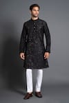 Buy_Raghavendra Rathore Jodhpur_Black Silk Embroidered Chikankari And Mukaish Work Kurta _at_Aza_Fashions