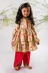 Buy_Lil Angels_Multi Color Cotton, Kota Doria Bird Of Paradise Peplum Top And Dhoti Pant Set _at_Aza_Fashions