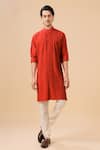 Buy_Raghavendra Rathore Blue_Maroon Raw Silk Pintuck Kurta _at_Aza_Fashions