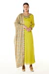 Buy_Rabani & Rakha_Green Georgette Sequins, Stones Boat Neck Ayat Kurta Set With Jaal Print Dupatta _at_Aza_Fashions
