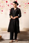 Buy_Marche_Black Kurta  Chanderi V Neck A-line And Pant Set _at_Aza_Fashions