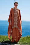 Buy_Shruti Sancheti_Brown Crepe Hand Embroidered Sequins V Asymmetrical Cape And Pant Set  _at_Aza_Fashions