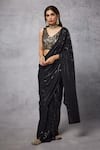 Buy_Senren by Eshana Raut_Black Blouse Net Embellished Sequin V Neck Pre-draped Saree With  _at_Aza_Fashions