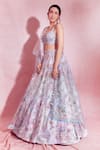 Buy_LASHKARAA_Blue Lining Satin Printed Floral Ombre Embellished Bridal Lehenga Set_at_Aza_Fashions