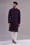 Buy_Kasbah_Wine Georgette, Cotton Embroidery Paisley Pattern Chikankari Kurta Set_at_Aza_Fashions
