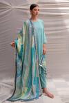 Buy_Priyanka Raajiv_Blue Silk, Cotton, Tissue, Satin, Brocade, Maheshwari Embroidered Dupatta _at_Aza_Fashions