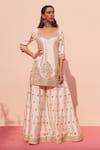 Angad Singh_Ivory Raw Silk Embroidered Zardozi Leaf Neck Kurta Sharara Set _Online_at_Aza_Fashions