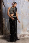 Buy_Nitika Gujral_Black Saree Lurex Georgette Embroidered Sequin Bead And Work Draped With Blouse _at_Aza_Fashions