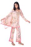 Buy_Monisha Jaising_Pink Cotton Silk Printed Stone And Beads Round Tunic & Pant Set  _at_Aza_Fashions