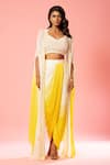 Buy_Quench A Thirst_Ivory Georgette Embroidery Ombre Jacket And Pre-draped Dhoti Skirt Set _at_Aza_Fashions