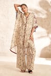 Buy_Aditi Somani_Beige Georgette Printed Tie-dye V Neck Kaftan _at_Aza_Fashions