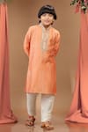 Buy_Kora By Nilesh Mitesh_Orange Silk Printed And Embroidered Bandhej Kurta Set _at_Aza_Fashions