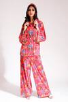 Buy_Nitya Bajaj_Coral Net Floral Print Shirt And Pant Set_at_Aza_Fashions