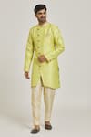 Buy_Samyukta Singhania_Green Sherwani Banarasi Jacquard Floral Overlap Pattern And Pant Set _at_Aza_Fashions