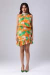 Buy_Tangerine Tiger_Orange 100% Rayon Crepe Printed Lotus High Neck Dress _at_Aza_Fashions