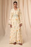 Buy_Masaba_Ivory Natural Crepe Printed Rock N Roll V Neck Kaftan Dress With Belt _at_Aza_Fashions