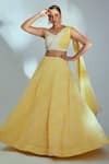 Buy_Suruchi Parakh_Yellow Georgette Woven And Embroidered Sequin V Rose Lehenga With Draped Crop Top _at_Aza_Fashions