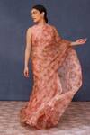 Buy_Chokhi Chorri_Pink Saree Silk Organza Print Moroccan Tile Round Neck Amina With Blouse _at_Aza_Fashions