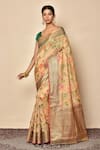 Buy_Nazaakat by Samara Singh_Beige Cotton Silk Woven Floral Banarasi Jaali Pattern Saree_at_Aza_Fashions