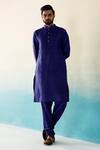 Buy_Weaver Story_Blue Raw Silk Plain Kurta Churidar Set _at_Aza_Fashions