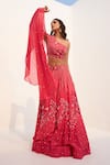 Buy_Nayna Kapoor_Red Georgette Embroidery Pearl Asymmetric Neck Bird Lehenga Set _at_Aza_Fashions