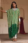 Buy_Avacara_Green Kaftan Silk Embroidered Marodi Striped Pattern And Pant Set  _at_Aza_Fashions