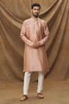 Buy_Samyukta Singhania_Pink Chanderi , Embroidery Botanical Print Kurta Set _at_Aza_Fashions