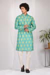 Buy_Eleven Brothers_Green Kurta Mulberry Silk Print Ace Inverted And Pant Set _at_Aza_Fashions