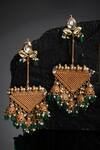 Buy_Dugran By Dugristyle_Green Pearls, Stones Kundan Embellished Triangular Drop Earrings _at_Aza_Fashions