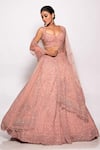 Buy_Pallavi Poddar_Pink Tulle Sequins, Beads Alpha Glass Embroidered Bridal Lehenga Set _at_Aza_Fashions