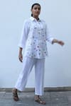 Buy_Linen Bloom_White Linen Embroidery Collared Checkered Shirt _at_Aza_Fashions
