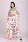 Buy_Alpona Designs By Soham Acharya_White Cotton Silk Floral Mandarin Collar Print Bell Sleeve Tunic And Palazzo Set _at_Aza_Fashions
