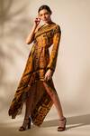 Buy_Nikita Mhaisalkar_Yellow Georgette Beads Asymmetric Aztec Print Dress _at_Aza_Fashions
