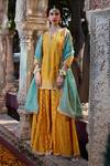 Buy_Kritika Dawar_Yellow Embroidered Chanderi Kurta Sharara Set_at_Aza_Fashions