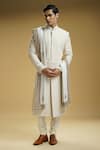 Buy_Kommal Sood_Off White Dupion Silk Embroidered Paisley Motifs Sherwani Set With Stole  _at_Aza_Fashions