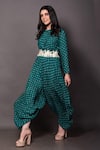 Buy_Vara by Vibha n Priti_Green Silk Chanderi Printed And Hand Embroidered Bandhani Cowl Draped Jumpsuit _at_Aza_Fashions