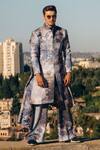 Buy_Sahil Kochhar_Blue Silk Jungle Print Sherwani _at_Aza_Fashions