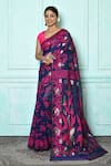 Buy_Samyukta Singhania_Blue Silk Cotton Woven Jamdani Blossom Saree _at_Aza_Fashions