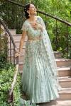 Buy_Summer By Priyanka Gupta_Green Chiffon Beads, Ribbons Round Dutch Garden Embroidered Bridal Lehenga Set_at_Aza_Fashions