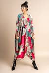 Buy_Nupur Kanoi_Magenta Satin Embroidery V-neck Floret Print Kaftan _at_Aza_Fashions