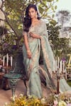 Buy_Prisho_Blue Saree Organza Embroidery Dori V Floral And Zardozi With Blouse  _at_Aza_Fashions