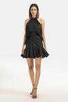 Buy_431-88 By Shweta Kapur_Black Satin Fringe, Stones Halter Neck Tasselled Top _at_Aza_Fashions