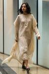 Buy_Leh Studios_Ivory Viscose, Organza Embroidery Round Neck Kaftan_at_Aza_Fashions
