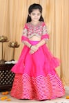 Buy_The little celebs_Pink Silk Embroidered Pearl And Gota Work Blouse Lehenga Set _at_Aza_Fashions