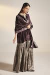 Shorshe Clothing_Purple Kurta Velvet, Sharara Handloom Tissue Saifi Placket Embroidered And Set _Online_at_Aza_Fashions